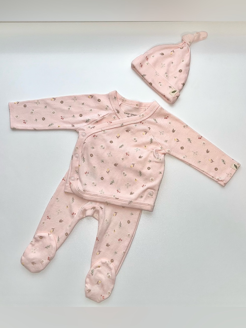 Easy-Peasy Organic Cotton 3-Piece Set Floral Printed Pink Baby Girl’s 3 Months